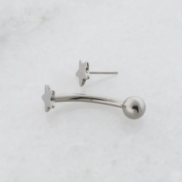 Titanium Threadless Curved Barbell With Fixed Ball And Star End