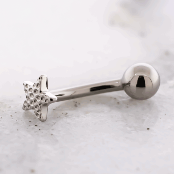 14G Titanium Threadless Curved Barbell w/ Hammered Star End