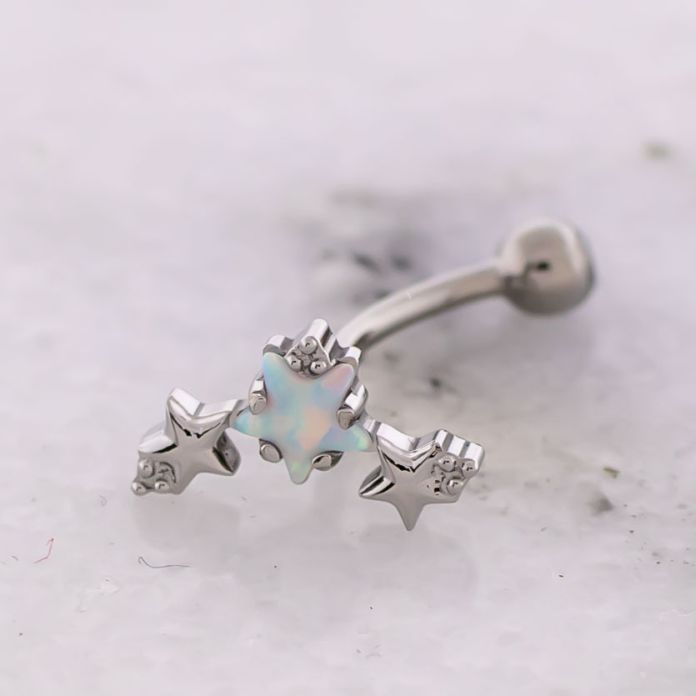 Titanium Threadless Curved Barbell w/ Opal Star and Beaded Style End