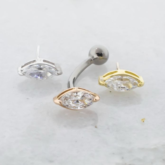 Threadless Titanium Curved Barbell With Fixed Ball With 18k Marquise Gem