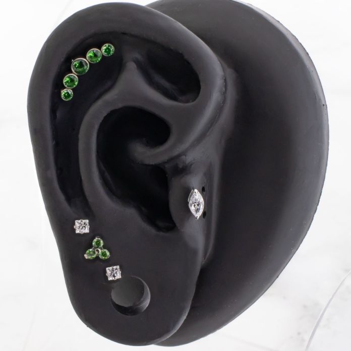 Titanium Threadless- Trinity- Spring Green- Ear Curation