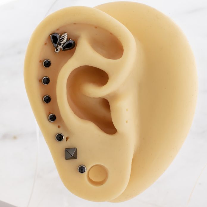 Titanium Threadless Ear Curation With Black Gem Disc And Bee