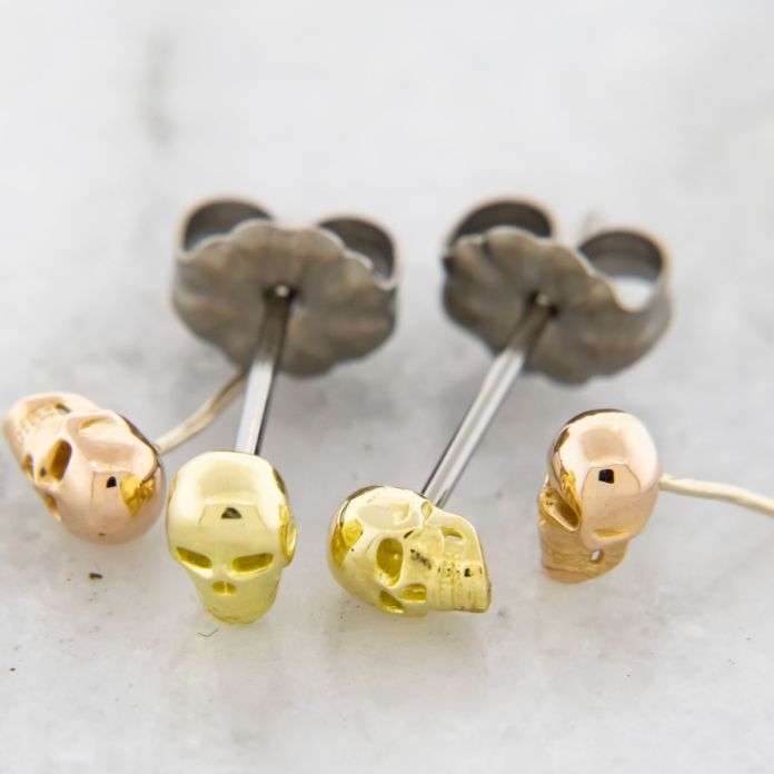 Titanium Earring Studs With Skull Ends