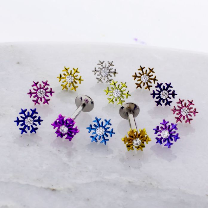 Titanium Threadless Labret w/ Snowflake with Cubic Zirconia