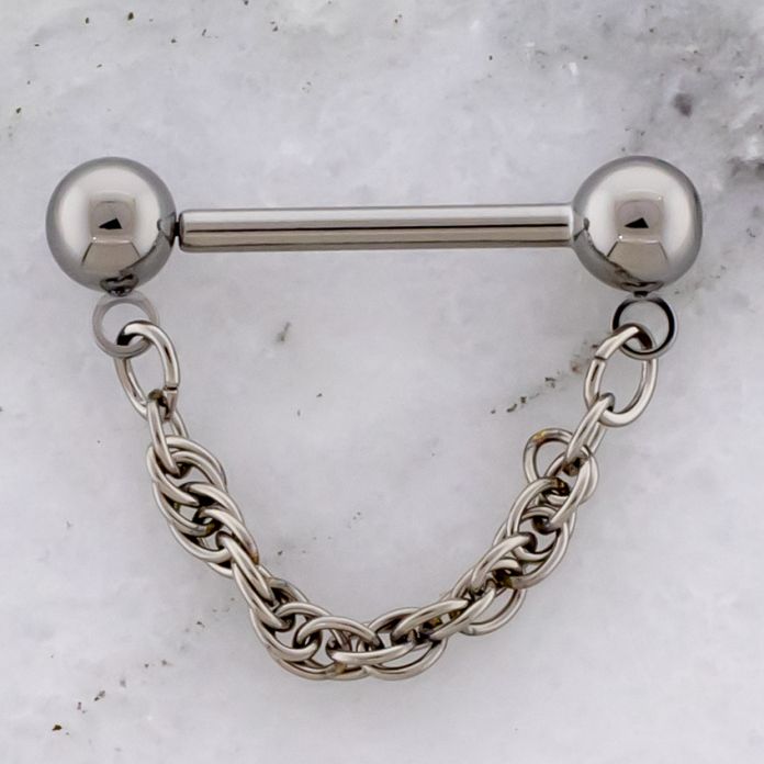 14G Titanium Threadless Nipple Barbell w/ Dangling Double Rope Chain