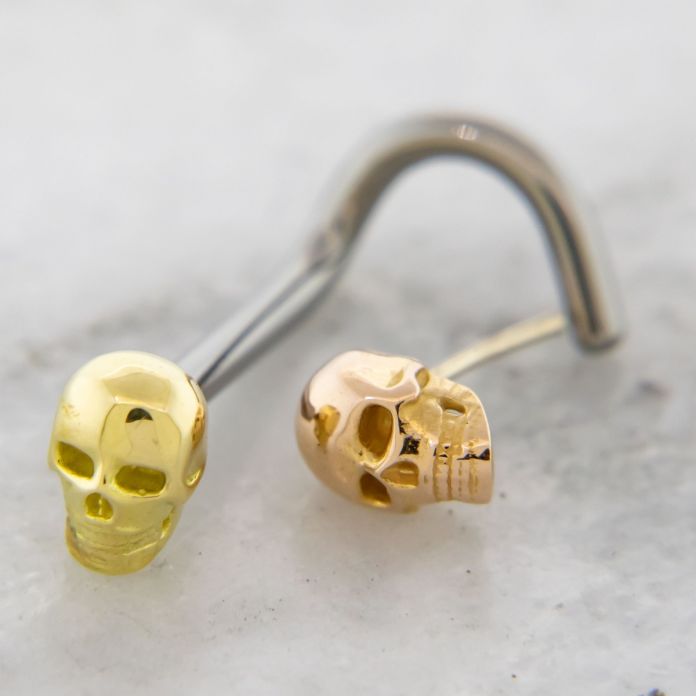 Titanium Threadless Nose Screw With 18K Gold Skull End