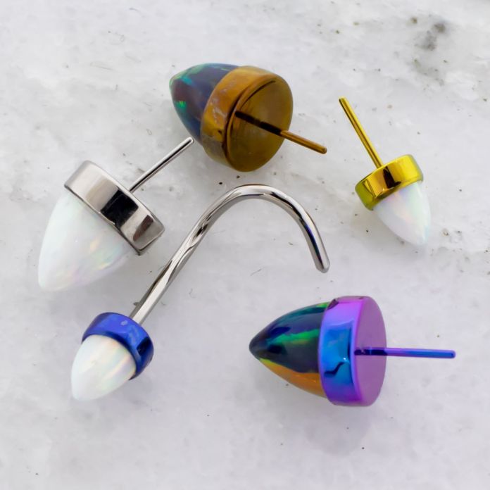 Titanium Threadless Nose Screw with Synthetic Opal Cone/Spike