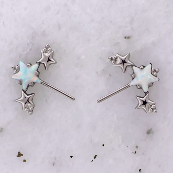 Titanium Threadless Opal Star And Beaded Style Front Facing End