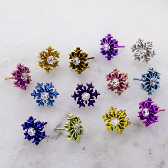 Titanium Threadless Snowflake w/ Prong Set Cubic Zirconia