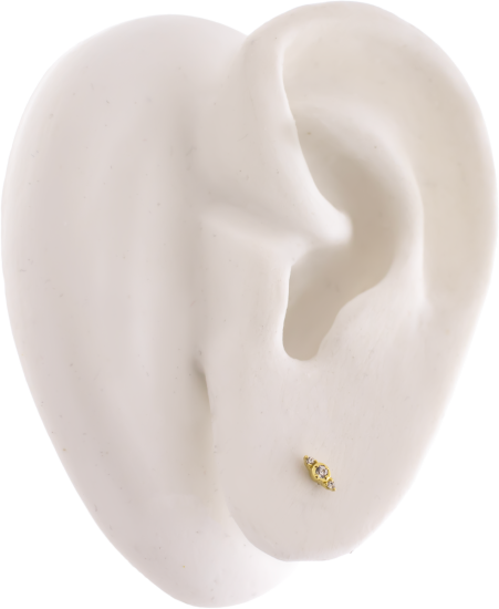 Titanium Threadless Earring Stud With 14kt Symmetrical CZ Trio