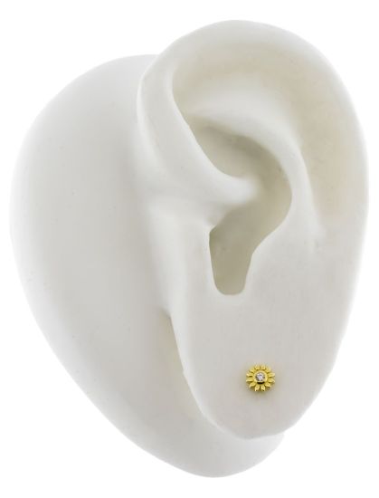 Titanium Threadless Earring Stud With 14kt Sunflower CZ Ends