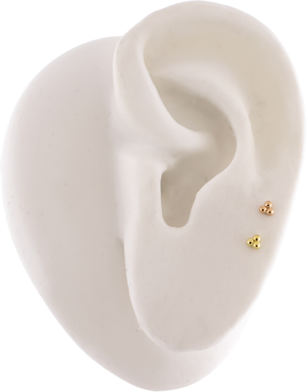 Titanium Threadless Barbell With 14kt Triple Bead End And Fixed Ball End