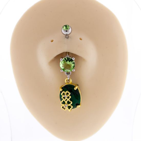 Gem w/ Clover Cutouts Navel Ring