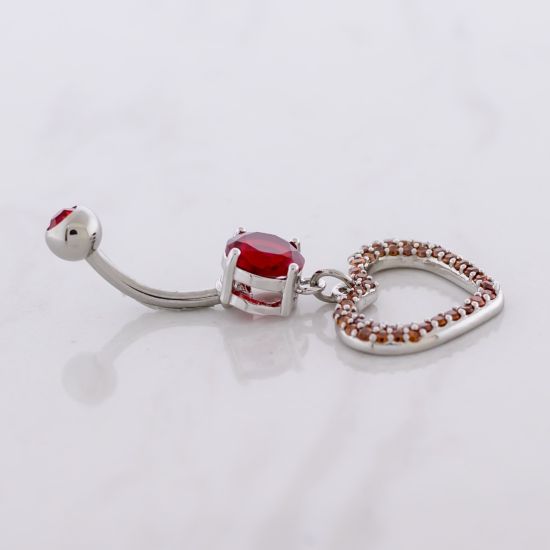 14G Pave Cutout Heart Navel Ring