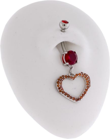 14G Pave Cutout Heart Navel Ring