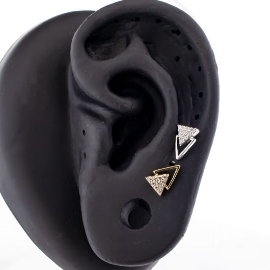 16G Tragus Barbell Double Triangle