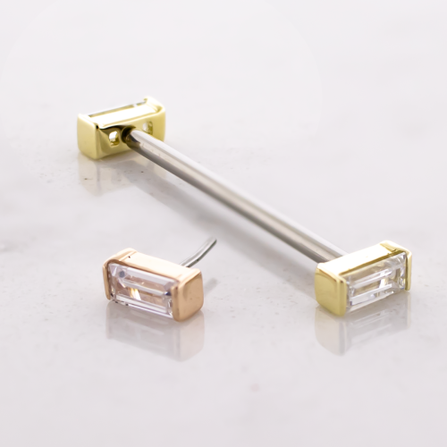 Threadless Titanium Barbell with 14kt Baguette CZ End