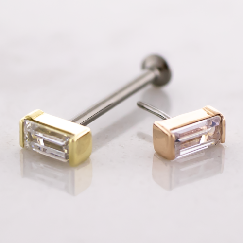 Titanium Threadless Labret Post With 14kt CZ Baguette End