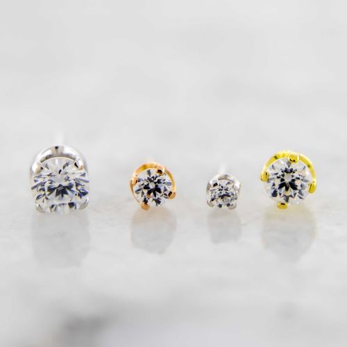 18KT Gold Threadless End - Prong Set Round Cut Premium Zirconia