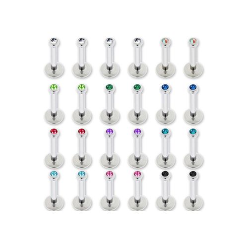 14G 3/8" 24 Pc Internal Gem Labret Assortment- 2.5mm