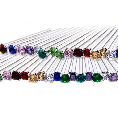 18G TITANIUM NOSE PINS W/ PRONG SET BIRTHSTONE GEM ASSORTMENT- 40 PC