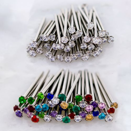 CLEARANCE TITANIUM NOSE PIN GEM PRONG SET ASSORTMENT