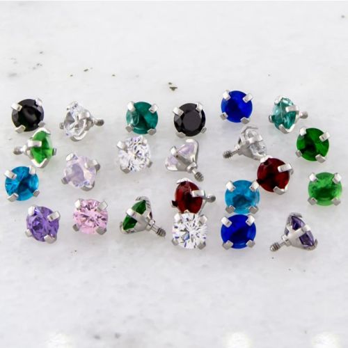 14G 3MM INTERNALLY THREADED TITANIUM ROUND PRONG SET GEM ASSORTMENT