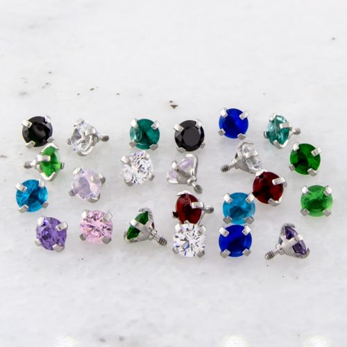 Steel 14G 3mm Assorted Prong Set Internally Threaded Gem Heads