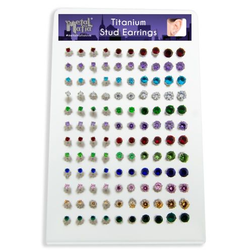 ASSORTED BIRTHSTONE EAR STUD DISPLAY