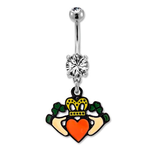 IRISH CLADDAGH DANGLE BELLY RING