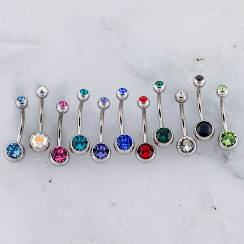 14G STEEL INTERNAL DOUBLE GEM NAVEL RINGS