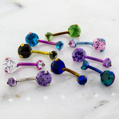 14G TITANIUM PRONG SET GEM BELLY RING