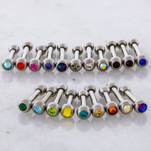 16G EXTERNALLY THREADED BARBELL W/ GEMS 