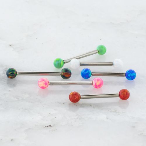 14G STEEL BARBELL W/ OPAL BALLS