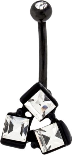 BLACK PVD COATED CRV 16G 5/16 WITH MINI TRINITY PRINCESS CUT CLEAR CZ 10MM CHARM