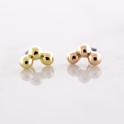 14KT Gold Threadless end - 3 Bead Cluster