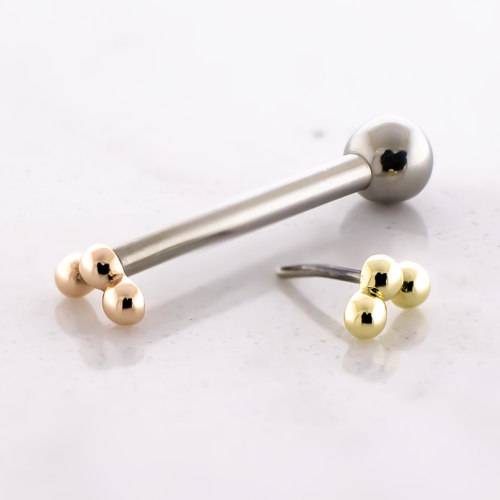 Titanium Threadless Barbell With 3 Bead Cluster End And Fixed Ball End