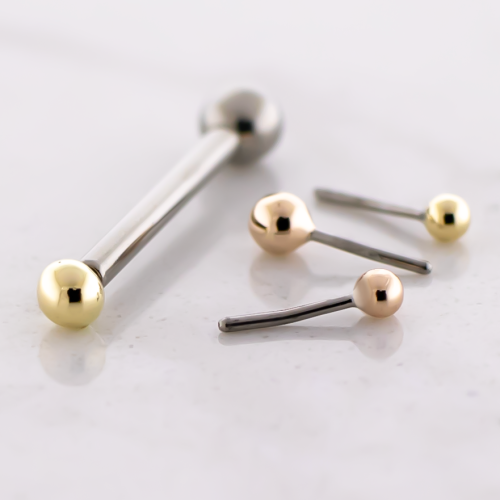 Titanium Threadless Barbell With 14kt Ball End And Fixed Ball End