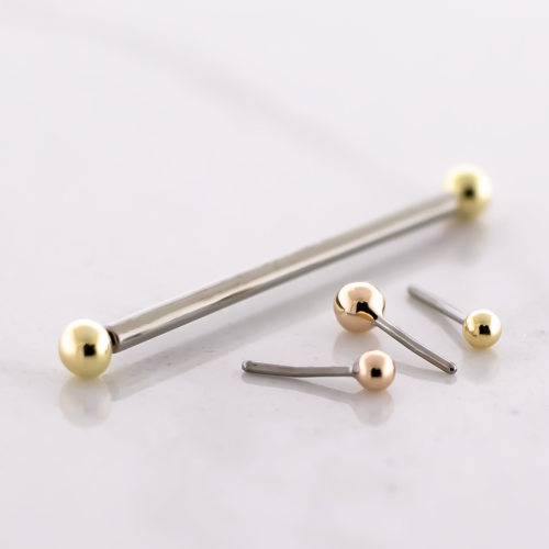 Threadless Titanium Barbell with 14k Gold Ball Ends