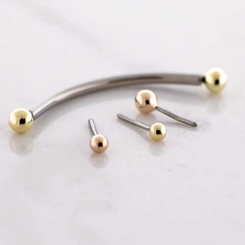 Titanium Threadless Curved Barbell With 14kt Ball Ends