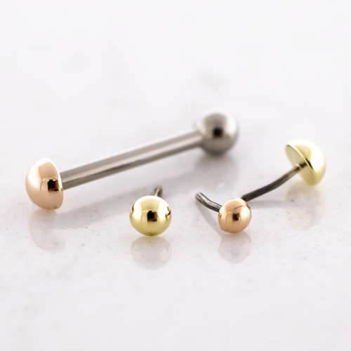 Titanium Threadless Barbell With 14kt Dome And Fixed Ball End