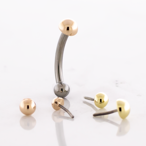 14G Titanium Threadless Curved Barbell With 14kt Dome End And Fixed Ball End