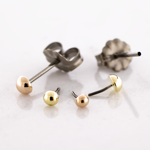 Titanium Threadless Earring Stud With 14kt Dome Ends