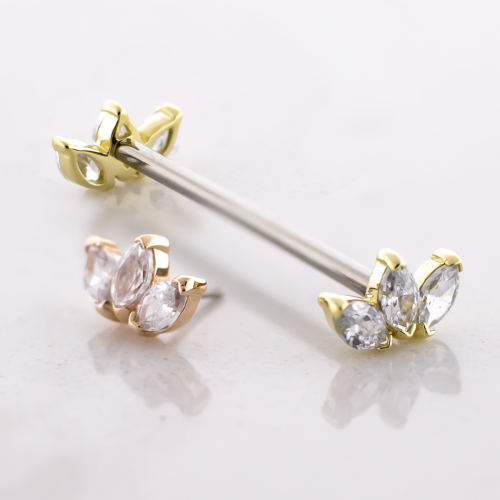 Titanium Threadless Barbell With 14kt Triple Marquise Cut CZ End