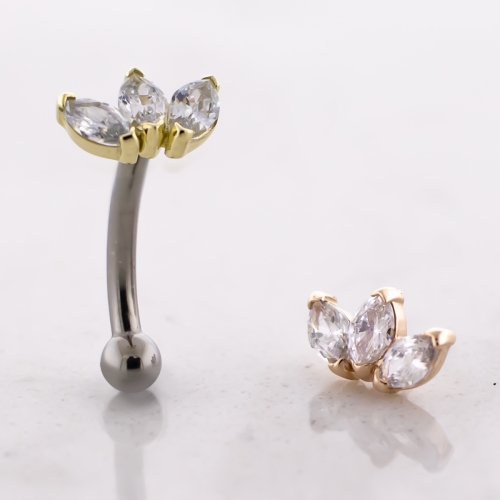 14G Titanium Threadless Curved Barbell With 14kt Marquise Cut CZ & Fixed Ball End