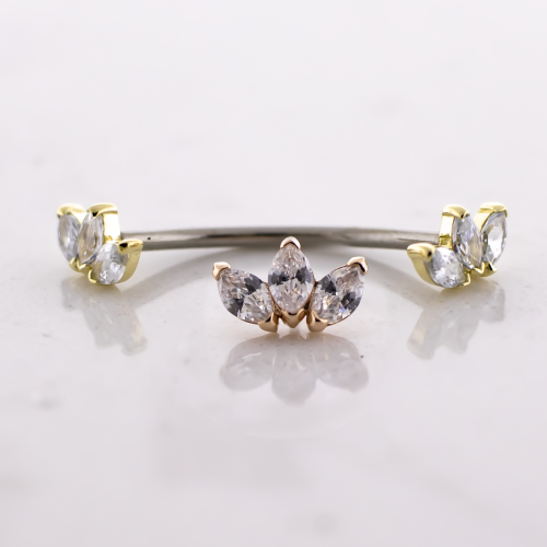 Titanium Threadless Curved Barbell With 14kt Marquise Cut CZ Ends