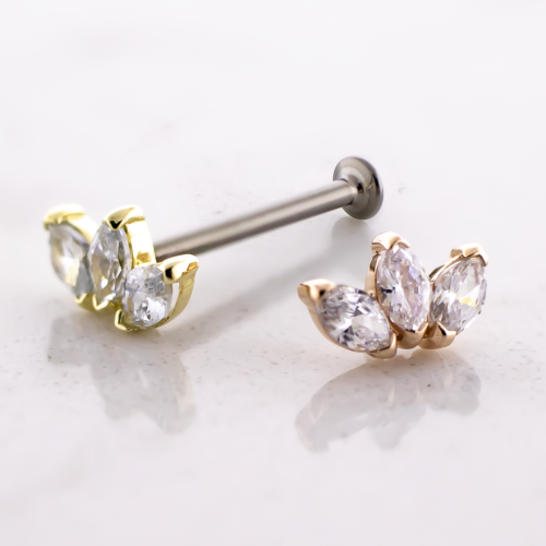 Titanium Threadless Labret Post With 14kt Marquise Cut CZ End