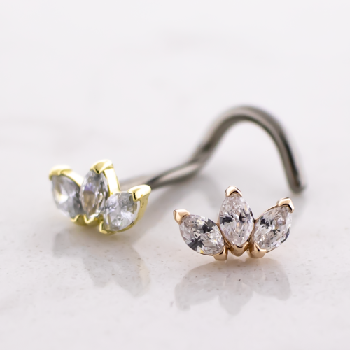 Titanium Threadless Nose Screw With 14kt Marquise Cut CZ End