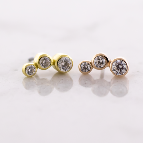 14KT Gold Threadless End - 3 Round Cut Premium Zirconia