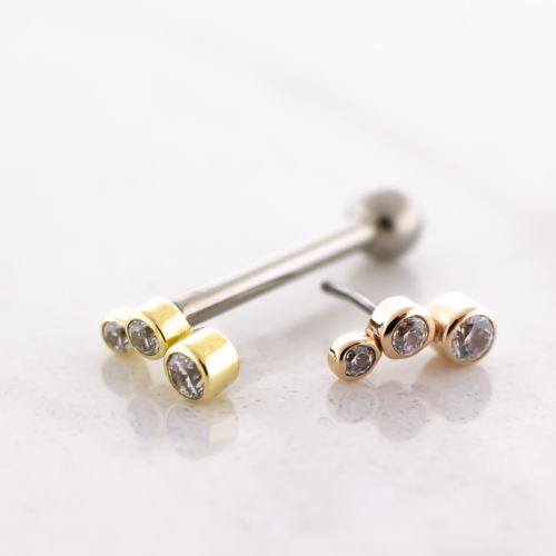 Titanium Threadless Barbell With Round Cut Premium Zirconia End And Fixed Ball End